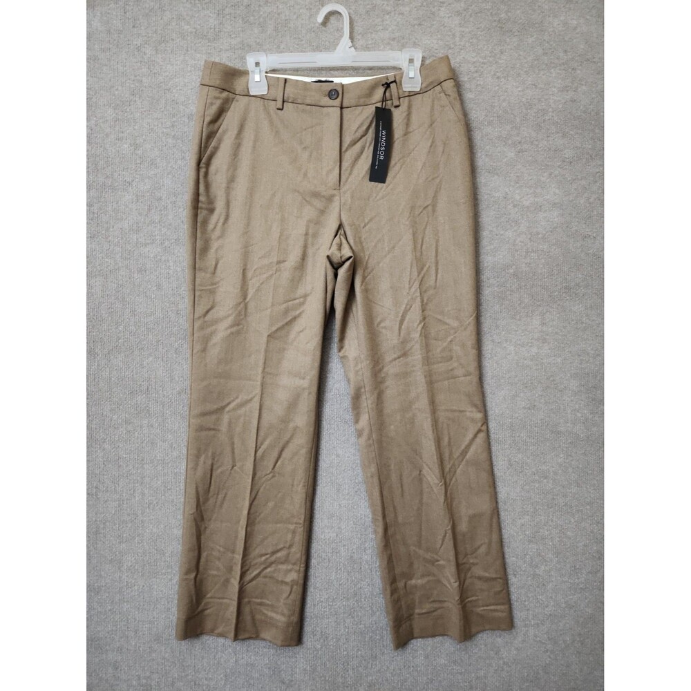 TALBOTS Windsor Italian Flannel Wool Dress Pants Women 12 Petite Brown Lined NEW
